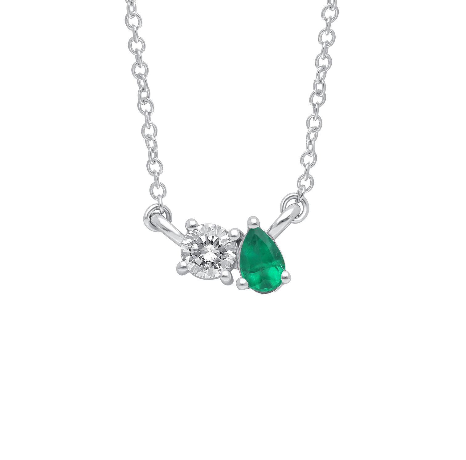 Sabel Collection White Gold Multi-Shape Diamond and Emerald Pendant